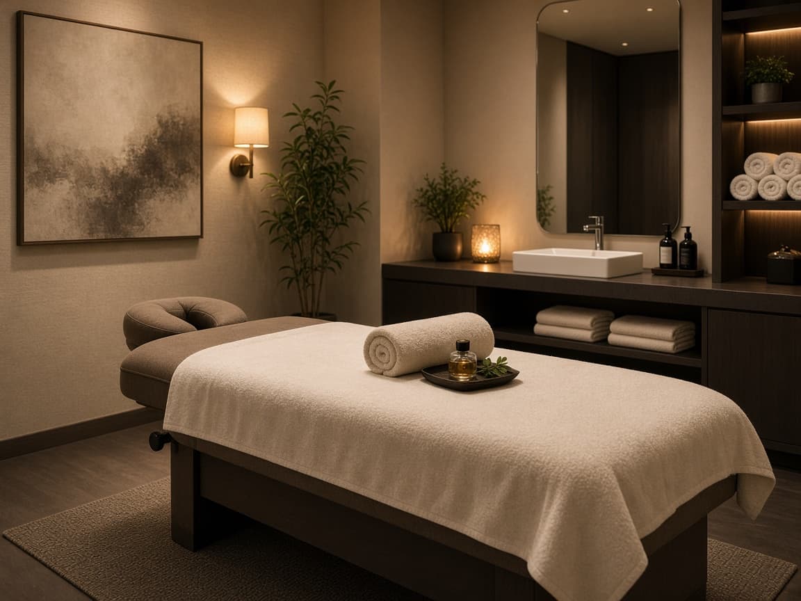Premium otel masaj odası ve masaj yatağı