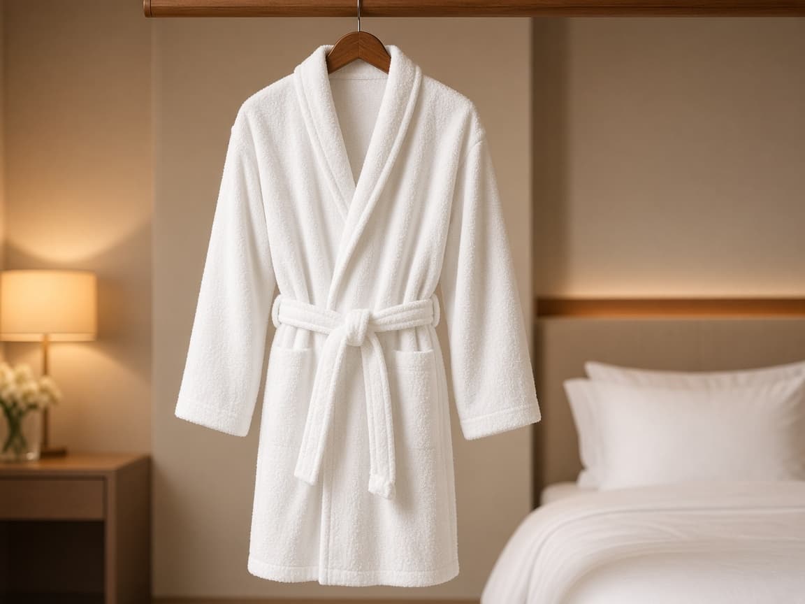 Askıda premium beyaz otel bornozu