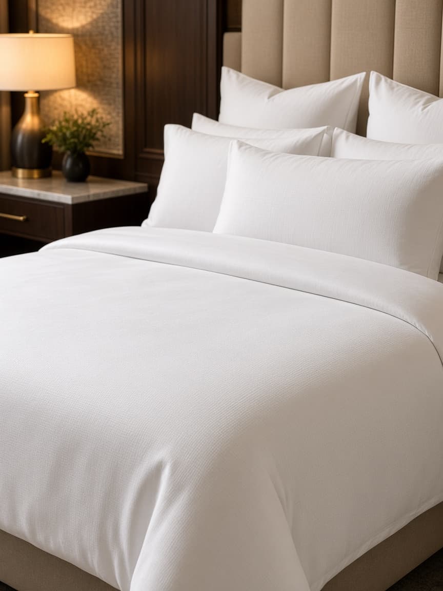 Otel yatağında premium beyaz nevresim ve yastıklar