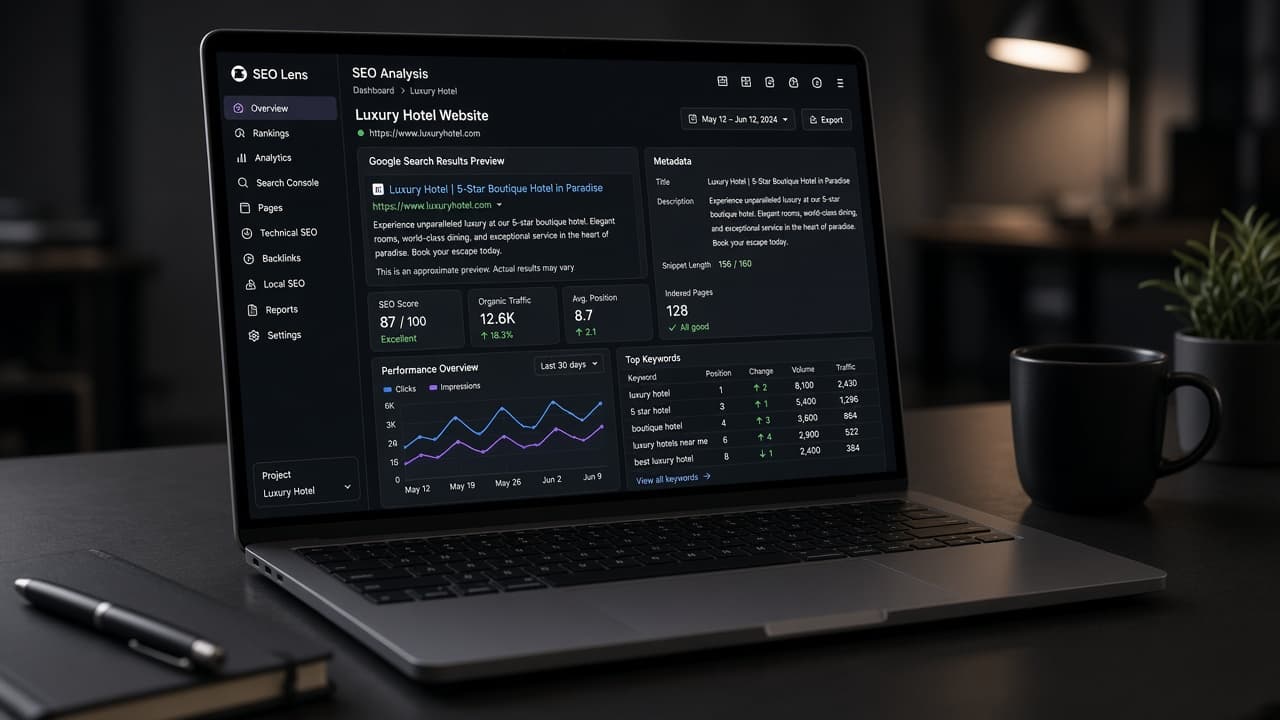 Otel web sitesi SEO metadata ve arama önizlemesi