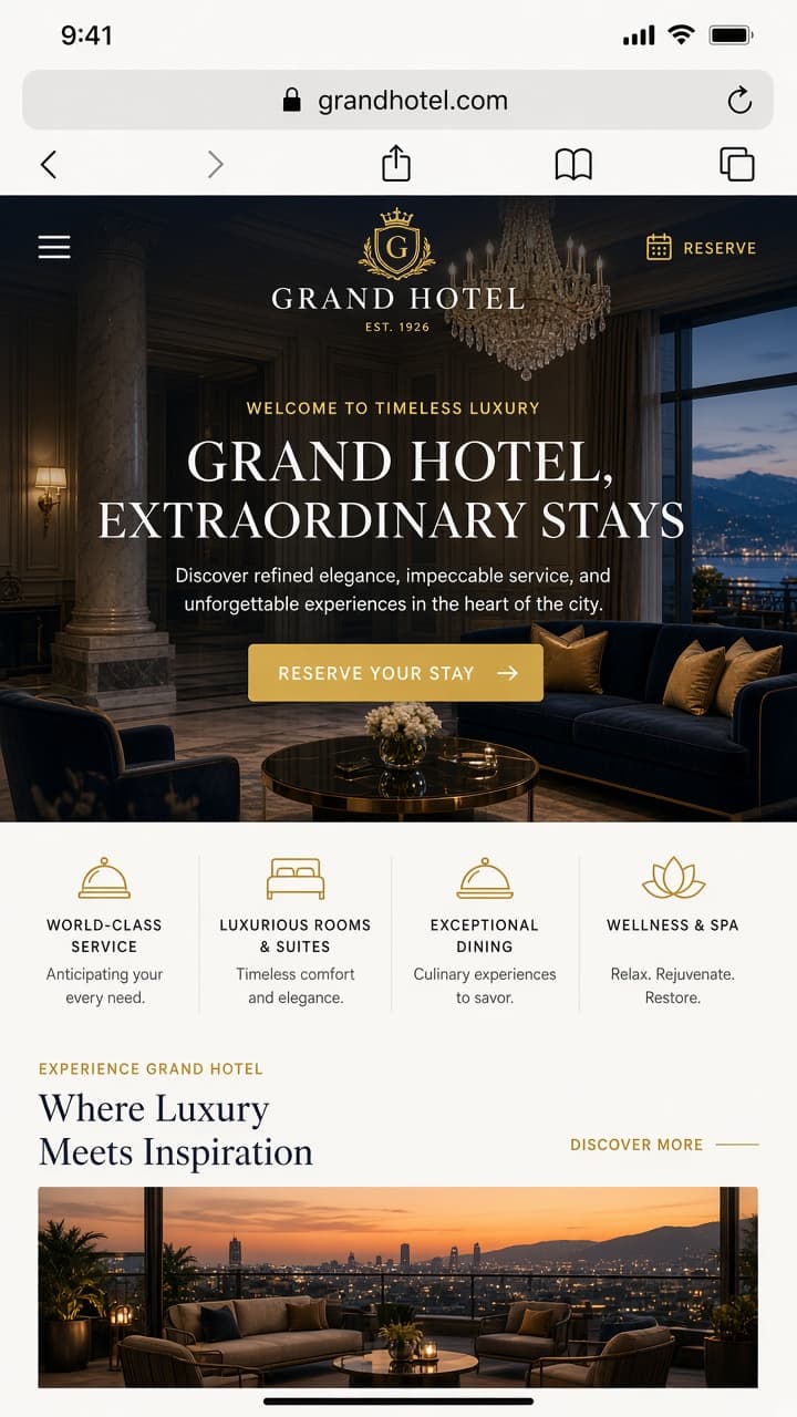 Grand Otel web sitesi — mobil responsive önizleme